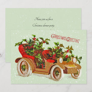 Invitation Jolie voiture Vintage Noël Holly Snow