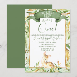 Invitation Jolie Woodland Baby Deer Première fête d'anniversa
