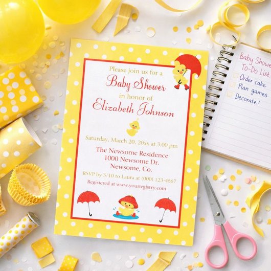 Invitation Jolies canards et Baby showers Pois