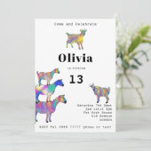 Invitation Jolies chèvres Filles Anniversaire Fête Coloré (Debout devant)