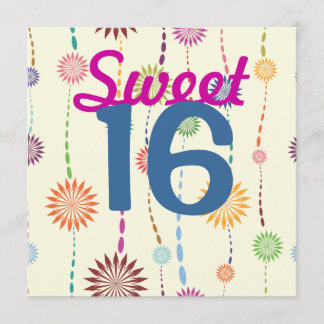 Invitation jolies cordes de fleurs abstraites pour un sweet 1
