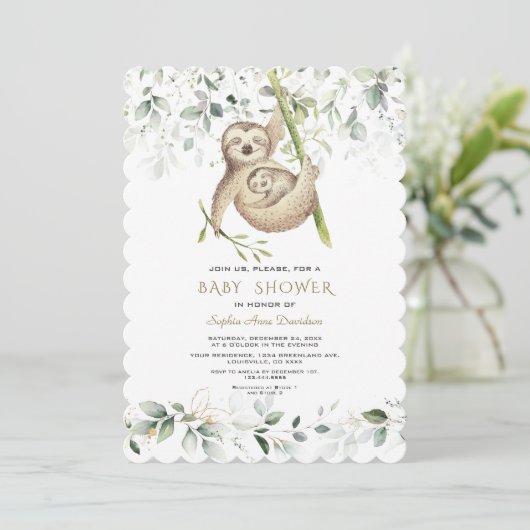 Invitation Jolies fentes Airy Greenery Baby shower d'or (Debout devant)