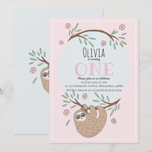 Invitation Jolies filles couchant Nom de la fente 1er anniver (Devant / Derrière)