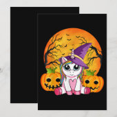 Invitation Jolies filles d'Halloween Licorne sorcière Hallowe (Devant / Derrière)