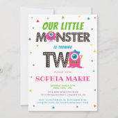 Invitation Jolies filles Monstre rose 2e fête d'anniversaire (Devant)