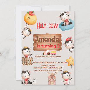 Invitation Jolies Filles Vache Sacrée et Imprimé vache annive