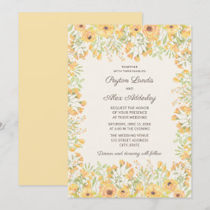 Invitation Jolies Fleurs Aquarelle Jaune Pastel Mariage