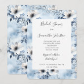 Invitation Jolies Fleurs Blanches Bleu Clair Shower Nuptial (Devant / Derrière)
