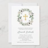 Invitation Jolies fleurs blanches Feuilles vertes première co (Devant)