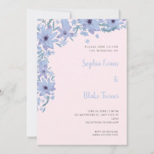 Invitation Jolies Fleurs Bleues Mariage Romantique Rose Tendr