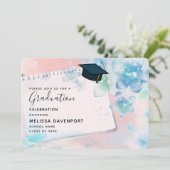 Invitation Jolies fleurs bleues sur Arrière - plan rose (Debout devant)