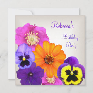 Invitation Jolies Fleurs Colorées Crème Blanc Jaune Violet