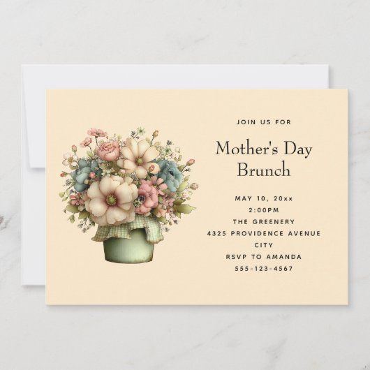 Invitation Jolies fleurs dans un pot de fleurs Maman mignon (Devant)