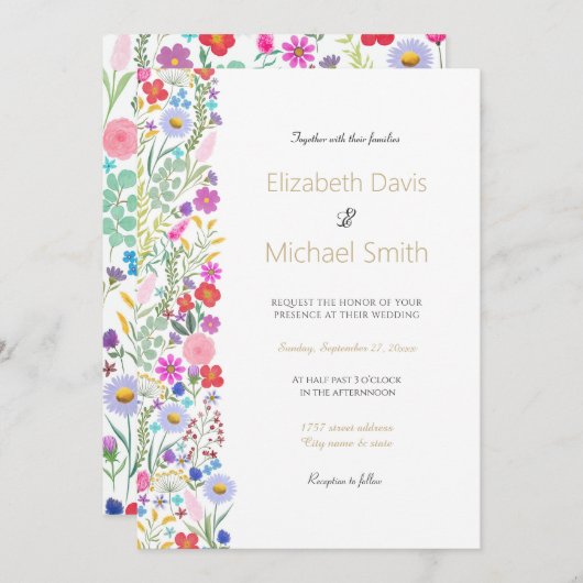 Invitation Jolies fleurs d'aquarelle botanique (Devant / Derrière)