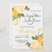 Invitation Jolies fleurs de mariage jaune doré (Devant / Derrière)