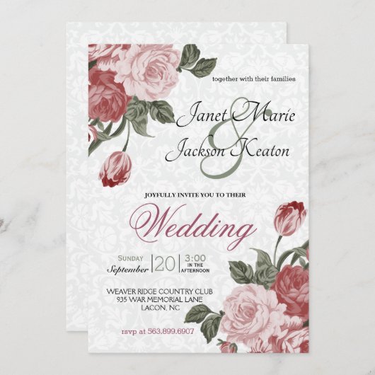 Invitation Jolies fleurs de mariage Mavue (Devant / Derrière)