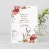 Invitation Jolies fleurs de pivoine et Baby shower lapin lapi (Debout devant)