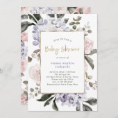 Invitation Jolies fleurs d'Hydrangea et or| Baby shower (Devant / Derrière)