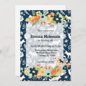Invitation Jolies fleurs et oiseau (Devant / Derrière)