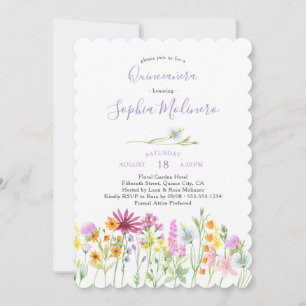 Invitation Jolies Fleurs Féminines Aquarelle Quinceanera