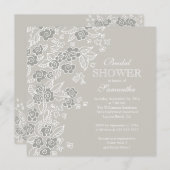 Invitation Jolies fleurs Fête de l'mariée gris moderne (Devant / Derrière)