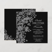 Invitation Jolies fleurs Fête de l'mariée moderne en noir et  (Devant / Derrière)