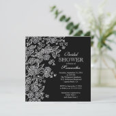 Invitation Jolies fleurs Fête de l'mariée moderne en noir et  (Debout devant)