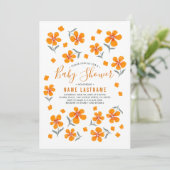 Invitation Jolies fleurs folk orange Blanc Baby shower fille (Debout devant)