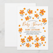 Invitation Jolies fleurs folk orange Blanc Baby shower fille (Devant / Derrière)