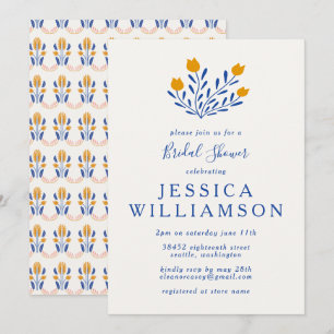 Invitation Jolies fleurs folkloriques scandinaves en bleu pou