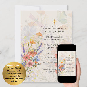 Invitation Jolies Fleurs Mariage de Masse Nuptiale Catholique