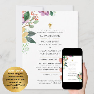 Invitation Jolies Fleurs Mariage de Masse Nuptiale Catholique