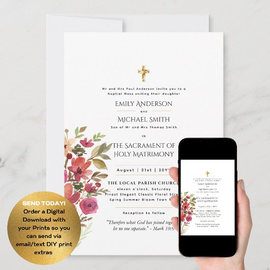 Invitation Jolies Fleurs Mariage de Masse Nuptiale Catholique