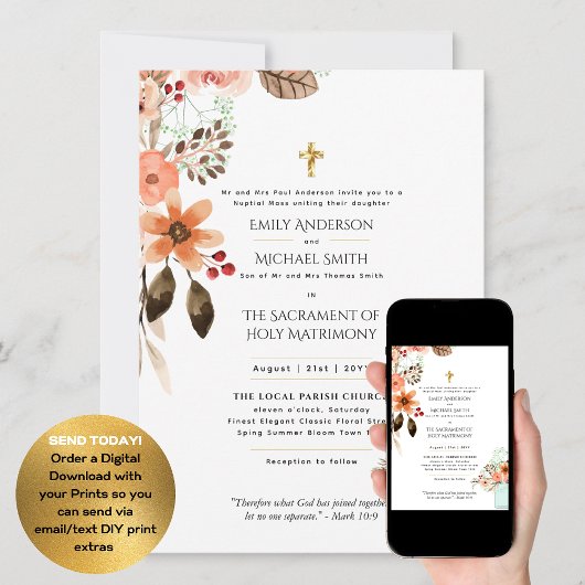 Invitation Jolies Fleurs Mariage de Masse Nuptiale Catholique