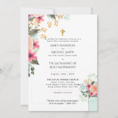 Invitation Jolies Fleurs Mariage de Masse Nuptiale Catholique (Devant)