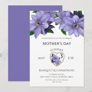 Invitation Jolies Fleurs Mauves, Célébration de la Fête des M