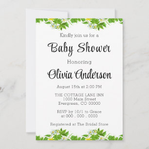 Invitation Jolies Fleurs Motif Avec Baby shower Feuille