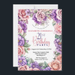 Invitation Jolies fleurs roses et violettes 21e anniversaire<br><div class="desc">Jolie couleur crayon rose Roses et violet Petunia Floral 21e anniversaire Invitation pour les femmes. Il Est Facile De Modifier L'Exemple De Texte En Cliquant Sur Personnaliser. Cliquez Sur Personnaliser/Modifier Avec L'Outil De Création Pour Modifier Le Type De Police, La Couleur De Police, La Taille De Police, Ou Pour Ajouter/Supprimer/Modifier...</div>