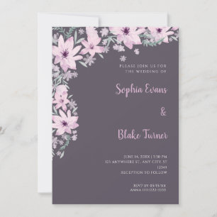Invitation Jolies Fleurs Roses Fumée Grise Romantique Mariage