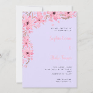 Invitation Jolies Fleurs Roses Mariage Romantique Violet