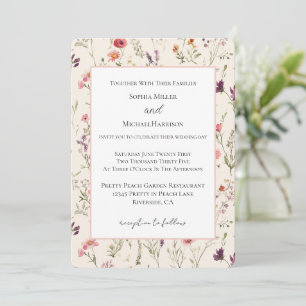 Invitation Jolies Fleurs Roses Rouge Violet Mariage