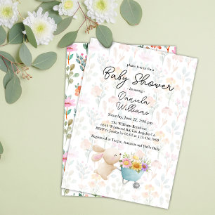 Invitation Jolies Fleurs Sauvages de Petit Lapin Cérémonie de