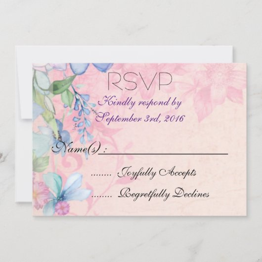 Invitation Jolies Fleurs Sauvages Rose et Bleu RSVP (Devant)