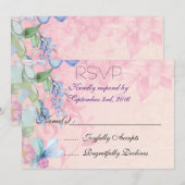 Invitation Jolies Fleurs Sauvages Rose et Bleu RSVP (Devant / Derrière)