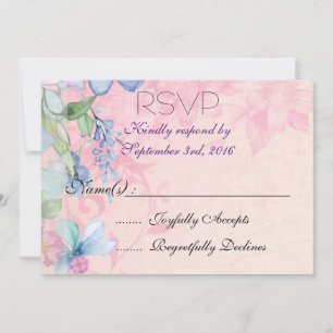 Invitation Jolies fleurs sauvages roses et bleues RSVP