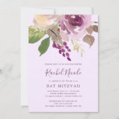 Invitation Jolies fleurs violettes | Bat mitzvah (Devant)