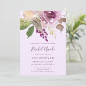 Invitation Jolies fleurs violettes | Bat mitzvah (Debout devant)