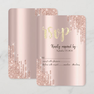 Invitation Jolies gouttes de paillettes or rose RSVP