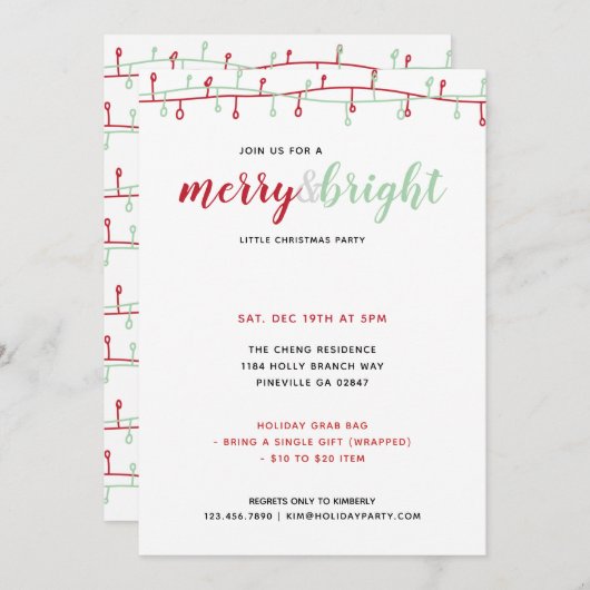 Invitation Jolies Guirlandes de Noël Rouges et Vertes Dessiné (Devant / Derrière)