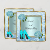 Invitation Jolies Hydrangeas Saphyr Escarpins Floraux Anniver (Devant / Derrière)